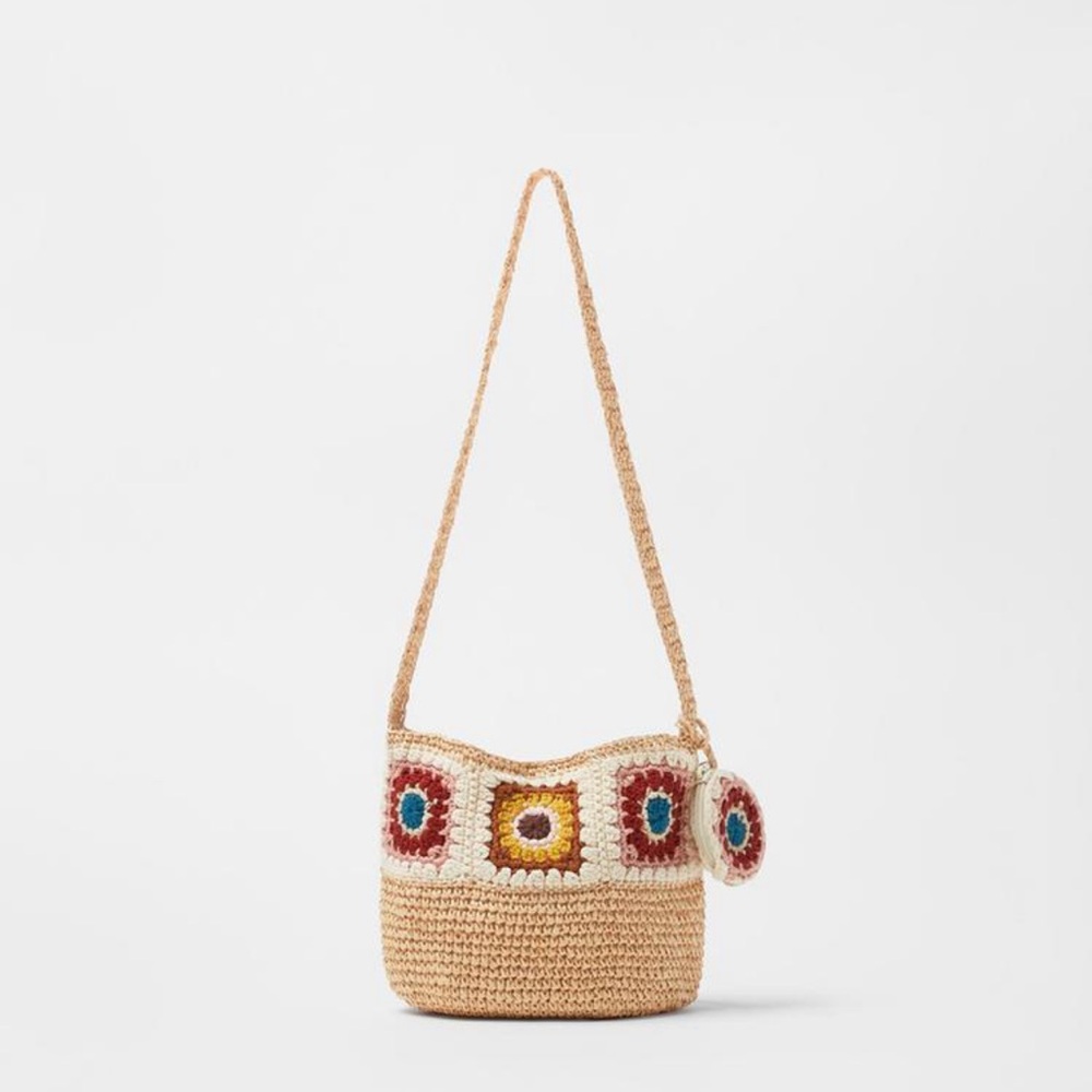 Crochet raffia effect crossbody bag